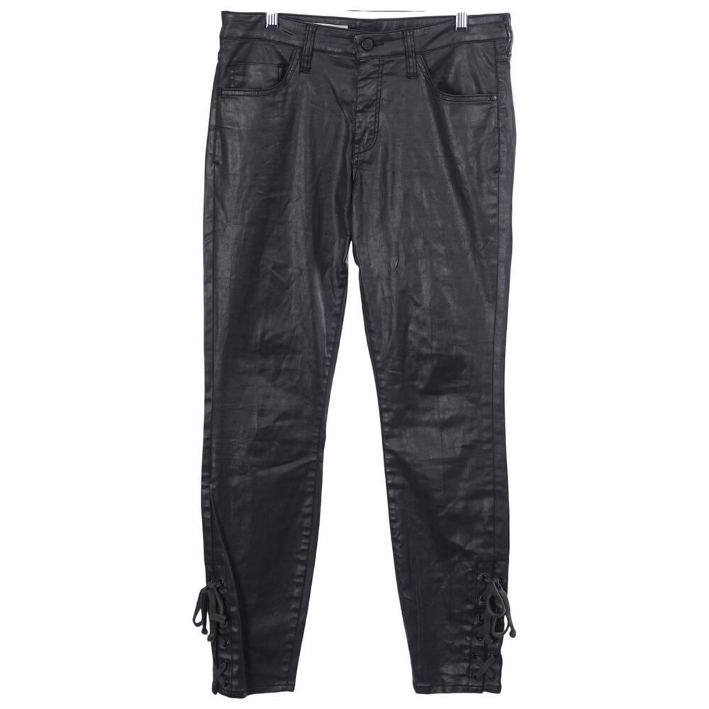 Pilcro & the Letterpress Coated Jeans 30 Black Skinny Slim Lace Up Ankles Anthro